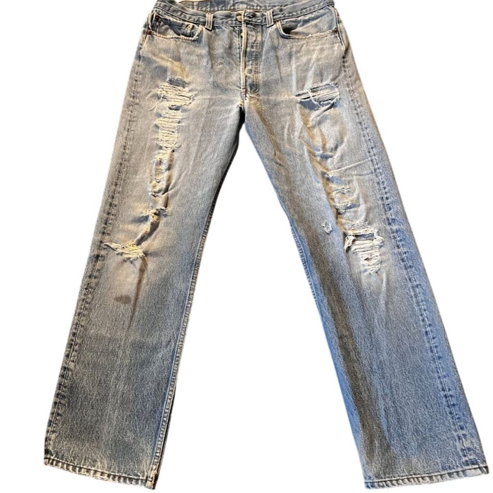 Vintage‎ Levis 501 Redline Selvedge Distressed Jeans W35 L34 80s Authentic USA